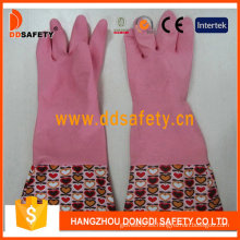 Guantes domésticos de látex de látex de color rosa para el hogar (DHL718)